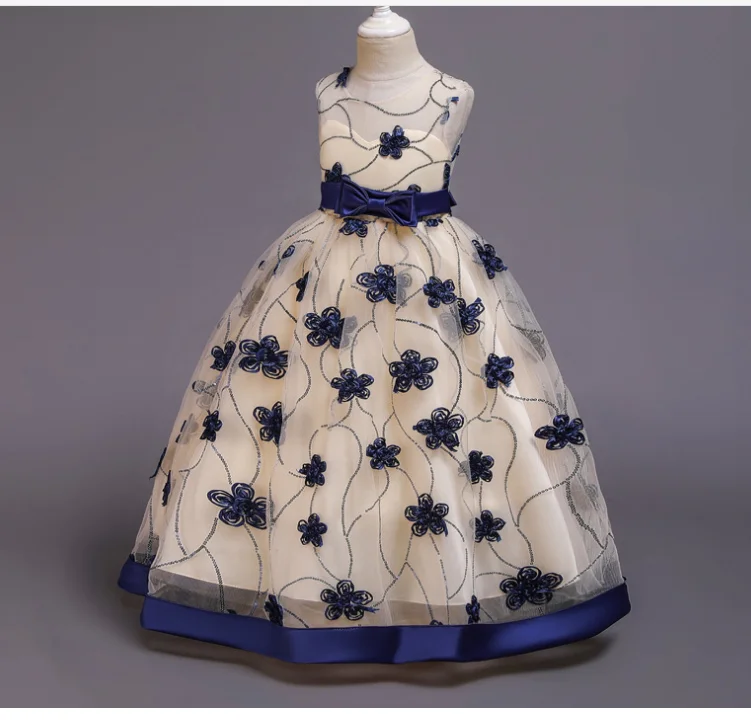 1712  Best selling Latest Kids Frock breathable Baby Girl Floor Length Long Wedding Party Evening Dress