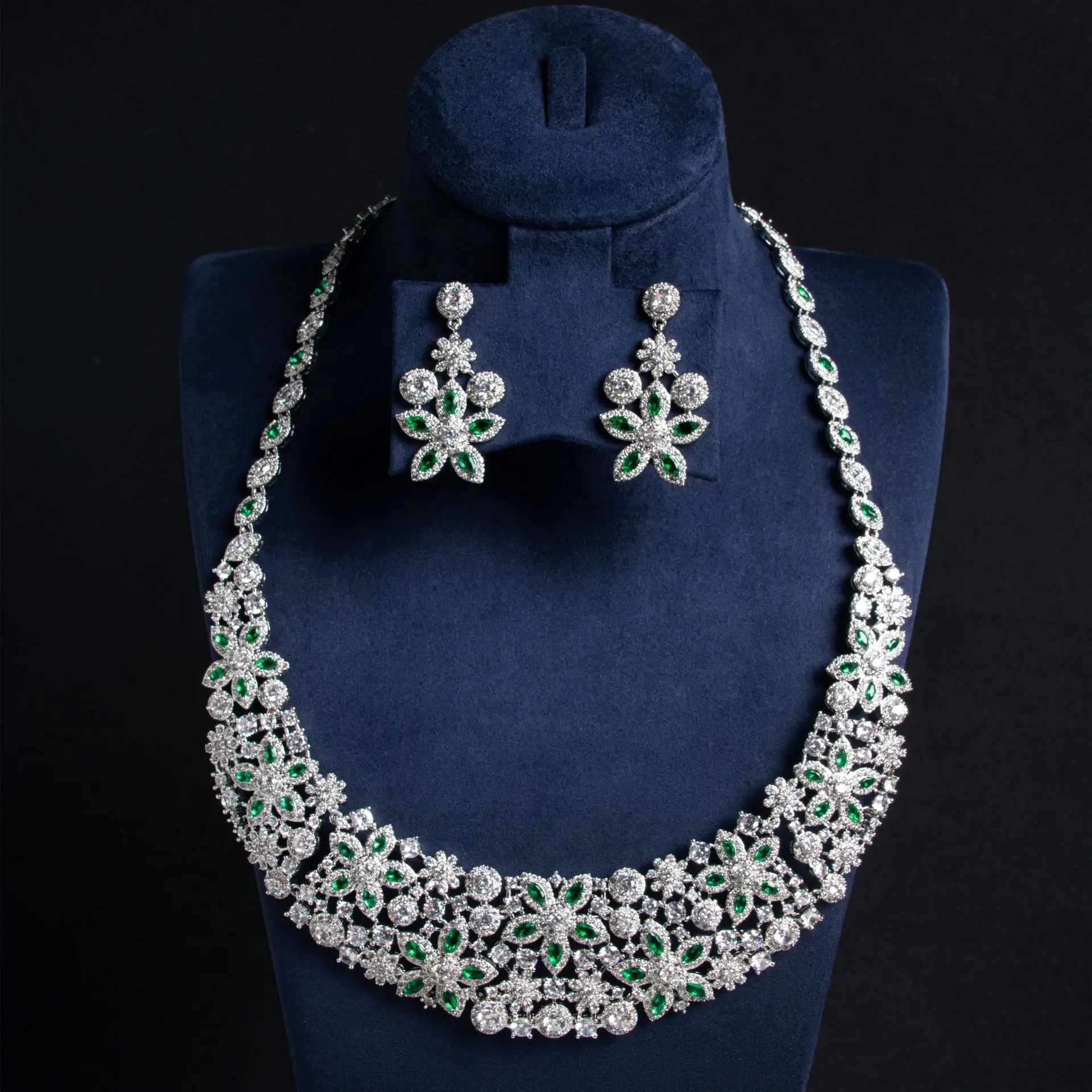 Luxury Flower Drop Zircon Women Party Costume Wholesale Multi Color Rhinestone Necklace Set Jewelry Sets For Brides Wedding