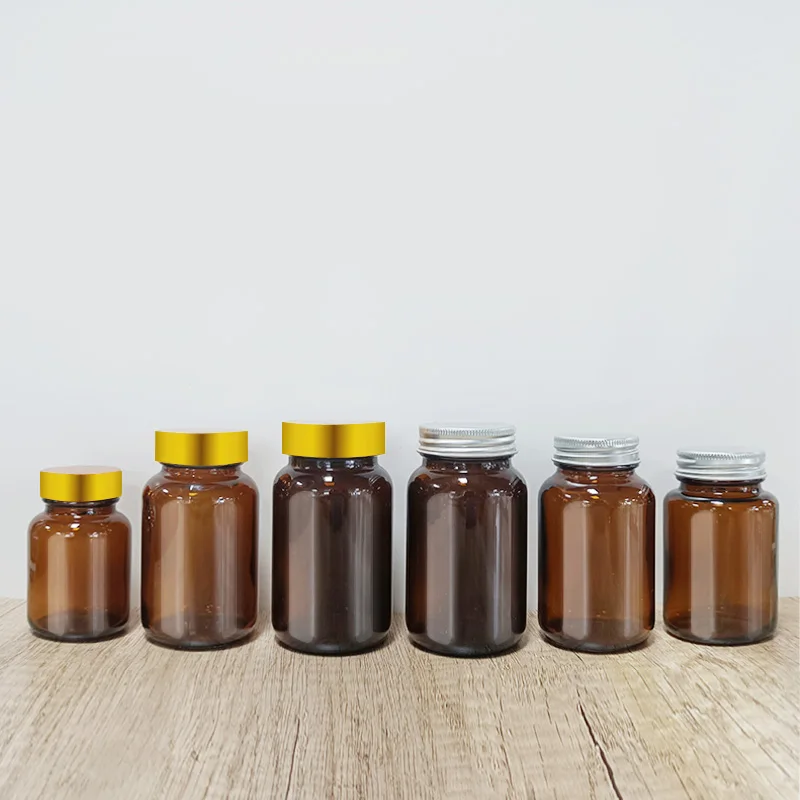 Brown 150ml200ml Glass Vitamin Tablet Pill Bottle Medicine Pill Container Health Care Bottle Child Proof Glass Capsule Bottle