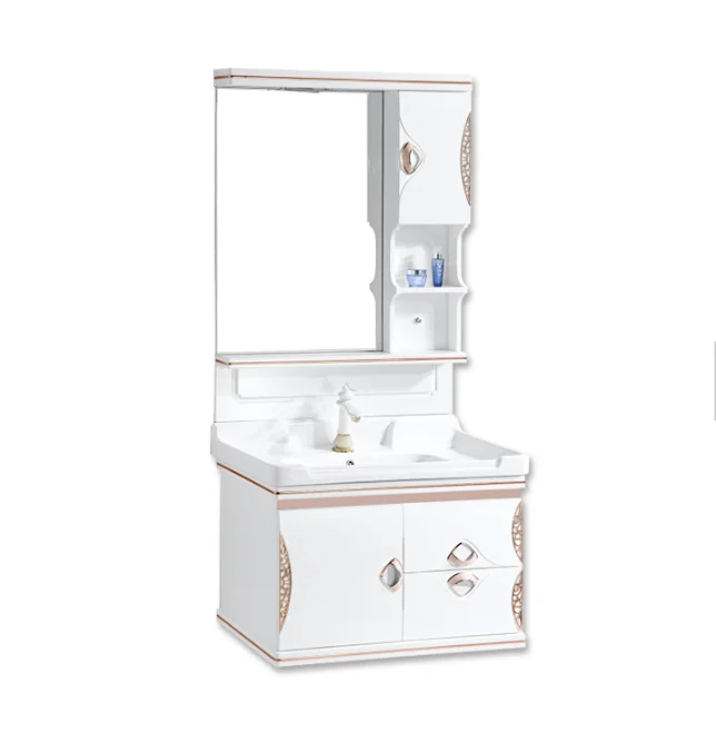 Hot sale germany style mdf bathroom furniture bathroom cabinet luxury PVC bathroom cabinet with sink and mirror