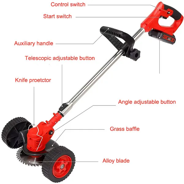 Garden Length Telescopic cordless grass trimmer with wheel Battery Electric Brush Cutter power string trimmer Lawn Mowers