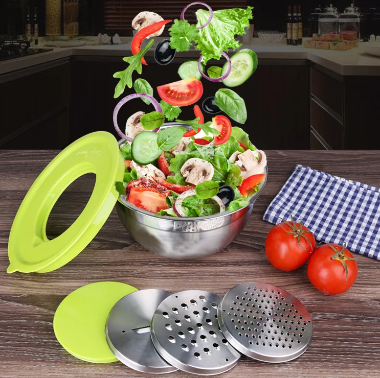 YongFa Deep Round Salad Bowl With Lid Stainless Steel Storage Mixing Bowl With Lid