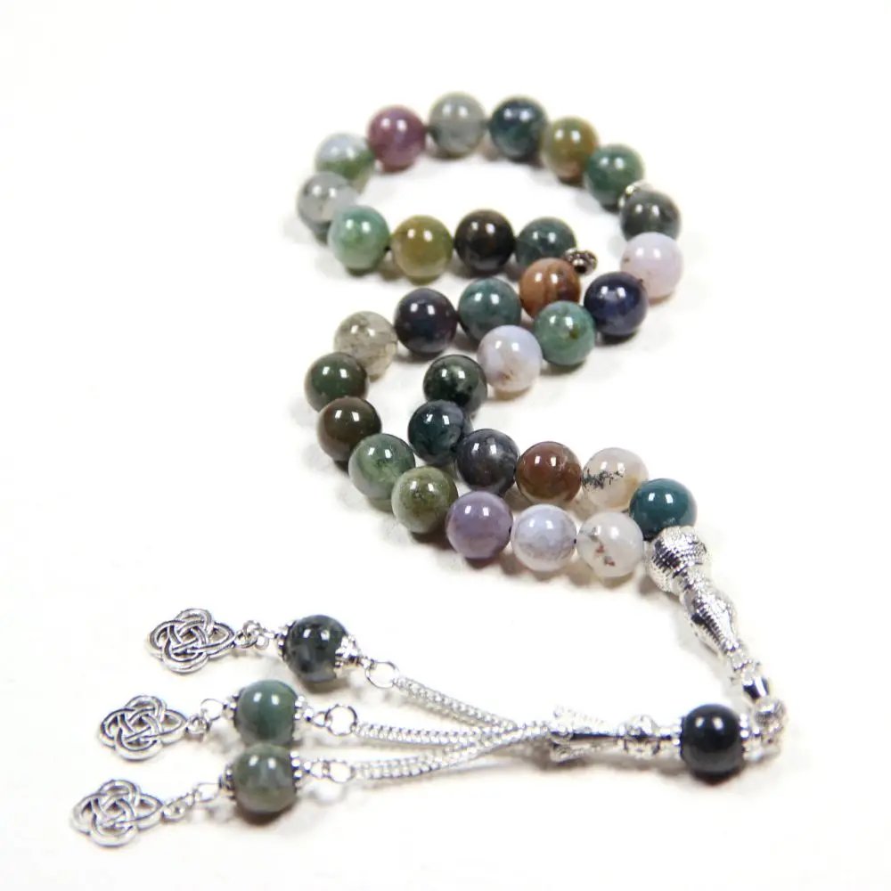 Colorful amazonite Muhammad Prayer Rosary Muslim Islam 10mm 33 rosary necklace stainless steel tassel