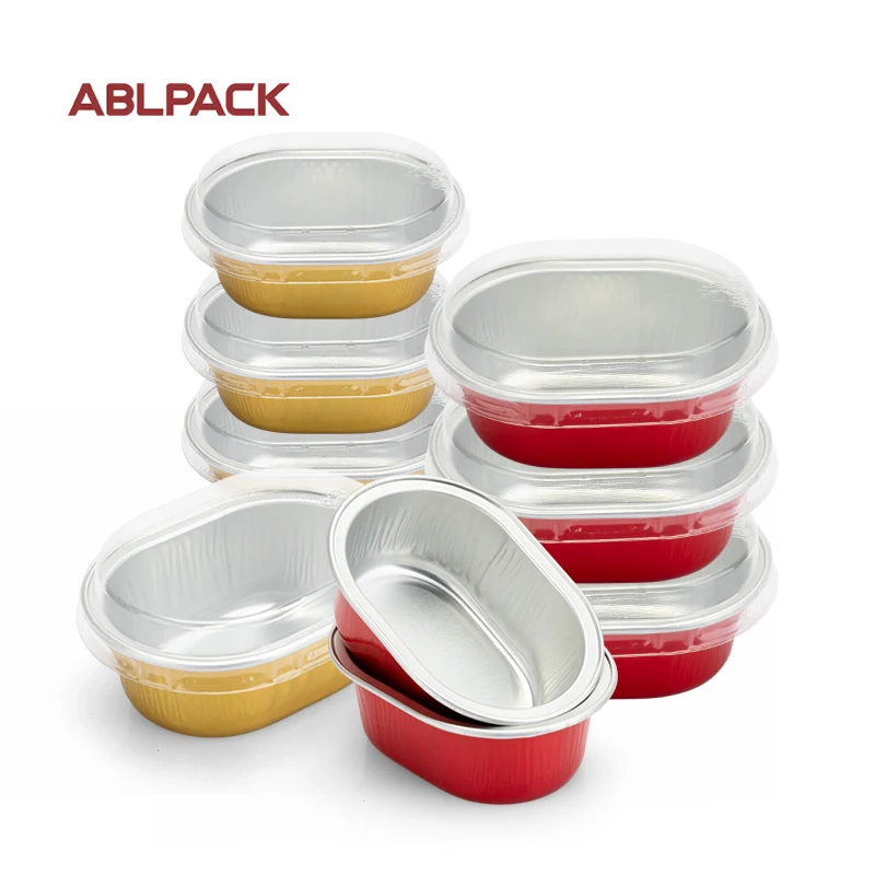 ABLPACK Custom 58ml fast food trays full size biodegradable disposable aluminum container mini foil cake pan with lid