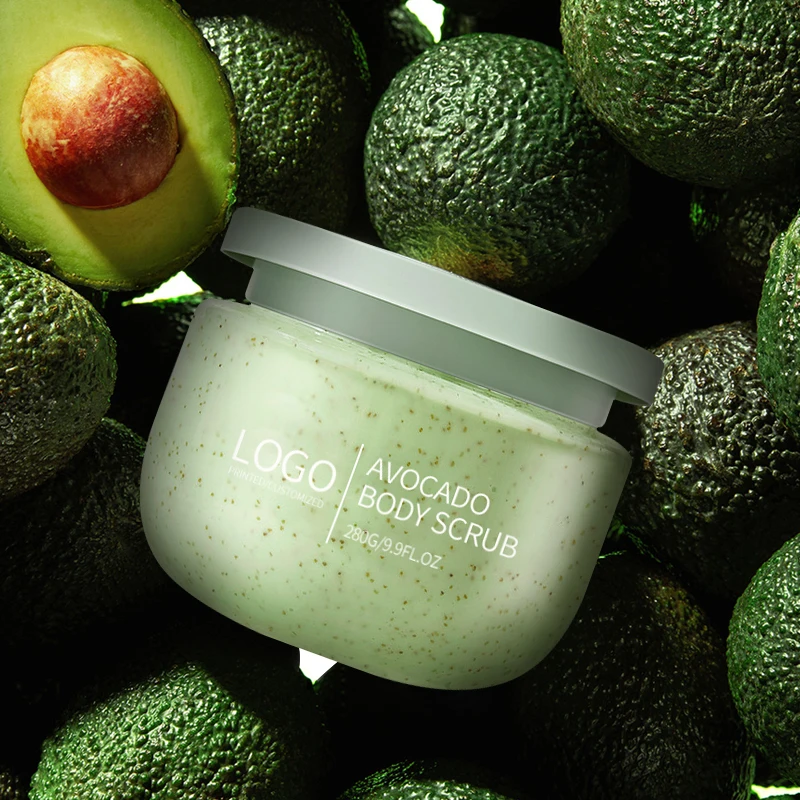 Custom own logo natural skin care 100% organic shea butter bodyscrub exfoliate wholesale ice cream fruit avocado body scrub