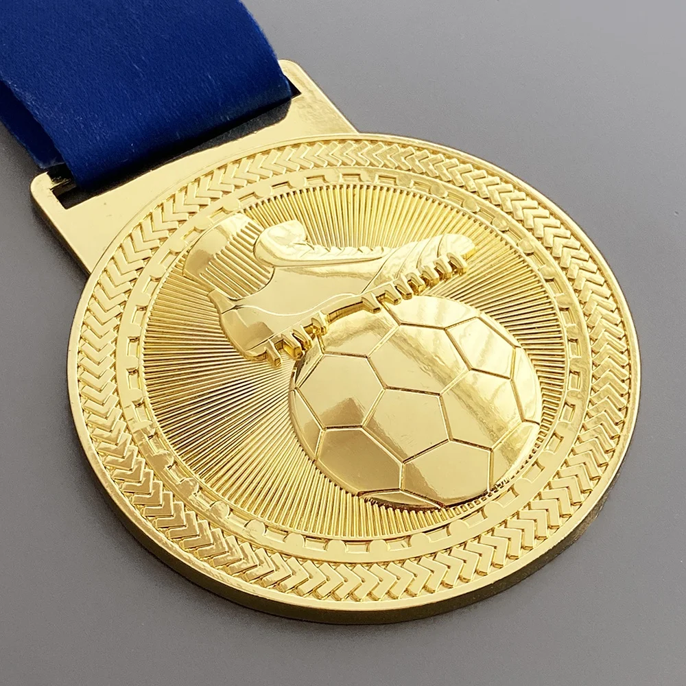 Custom Logo Laser Backside Zinc Alloy 3D Metal Award Gold Soccer Football Medals Trophies Sport Medal for Football Match