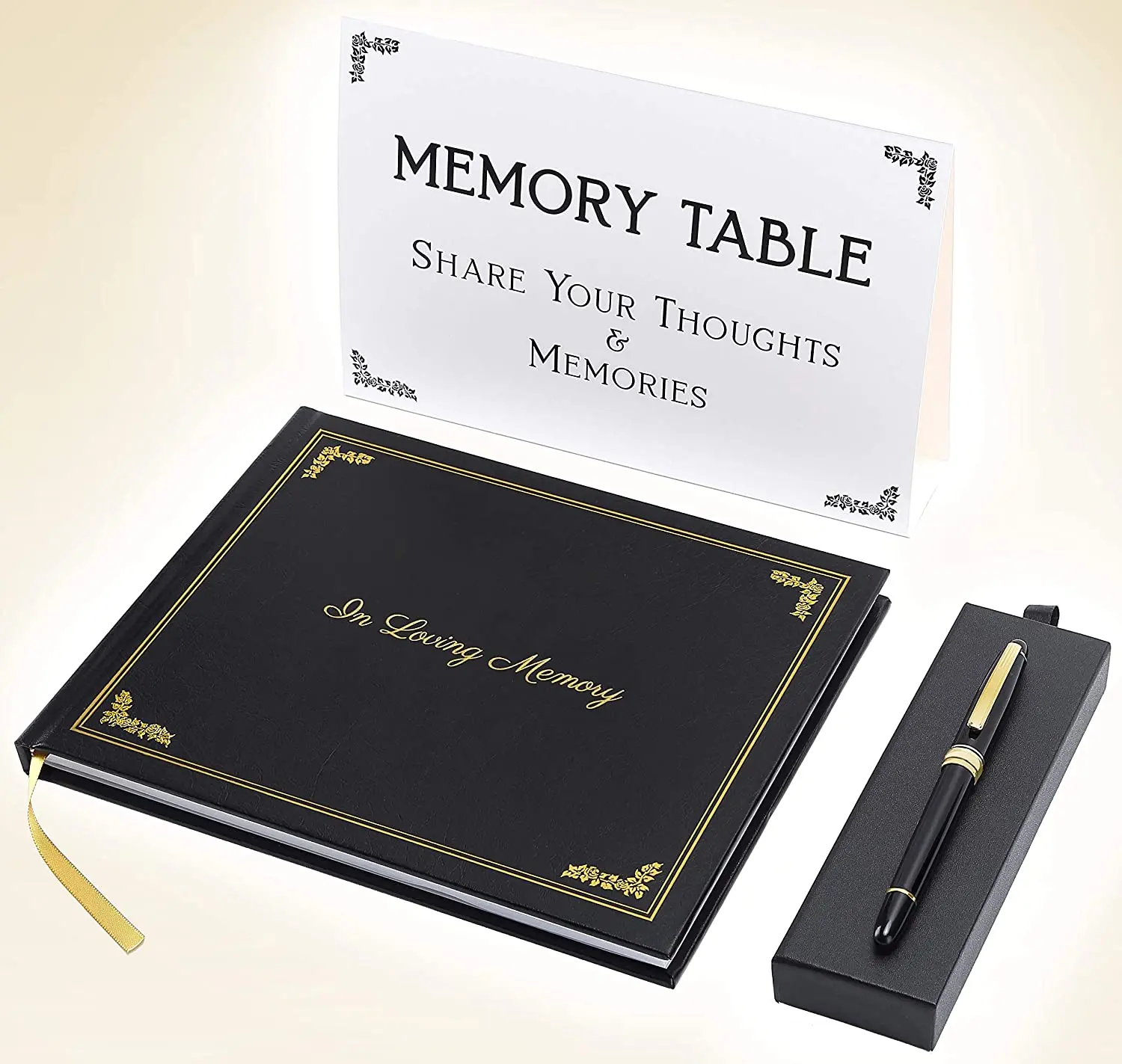 Custom Printing Funeral Guest Book Journal Set Black Leather Celebration of Life Memorial Guest Notebooks with Picture Pockets