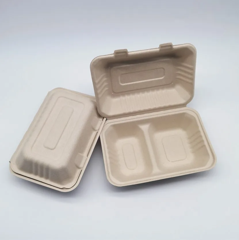 Ok compost 100% biodegradable Compostable food container tableware sugarcane bagasse clamshell bowl tray with lid
