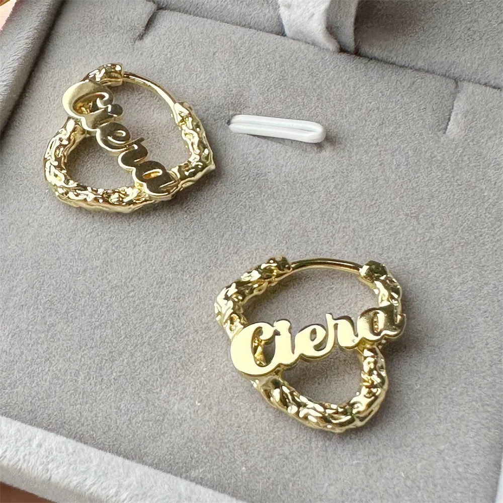 Lateefah OEM 18K Gold Stainless Steel Heart Hoop Earring Custom Name Letter Personalized Earrings