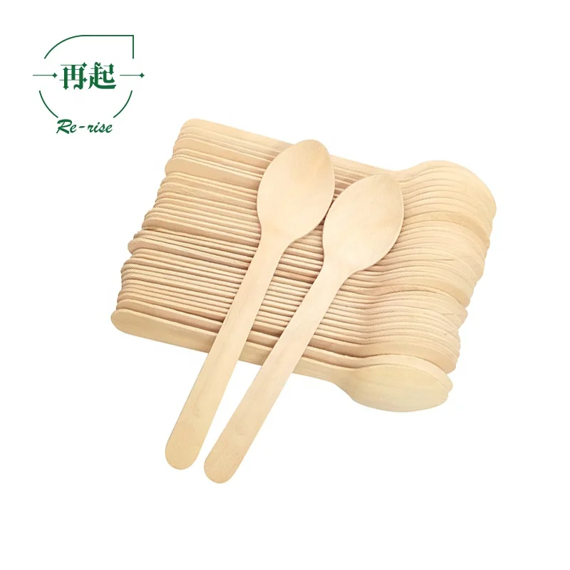16cm or 160mm Eco-friendly Biodegradable Food Grade Disposable Birch Wood Wooden Dinner Spoon with Embossed Handle
