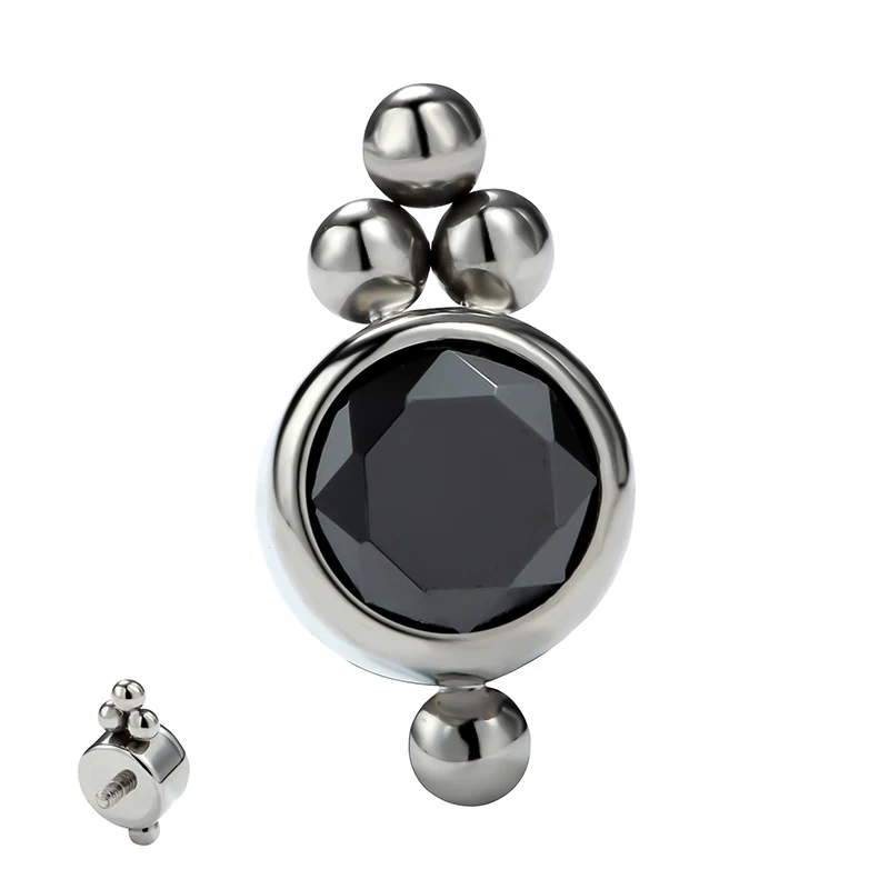 Giometal Threaded Titanium Internally Threaded Beaded Bezel Clear CZ End Piercing Earrings Body Jewelry Piercing Attachment