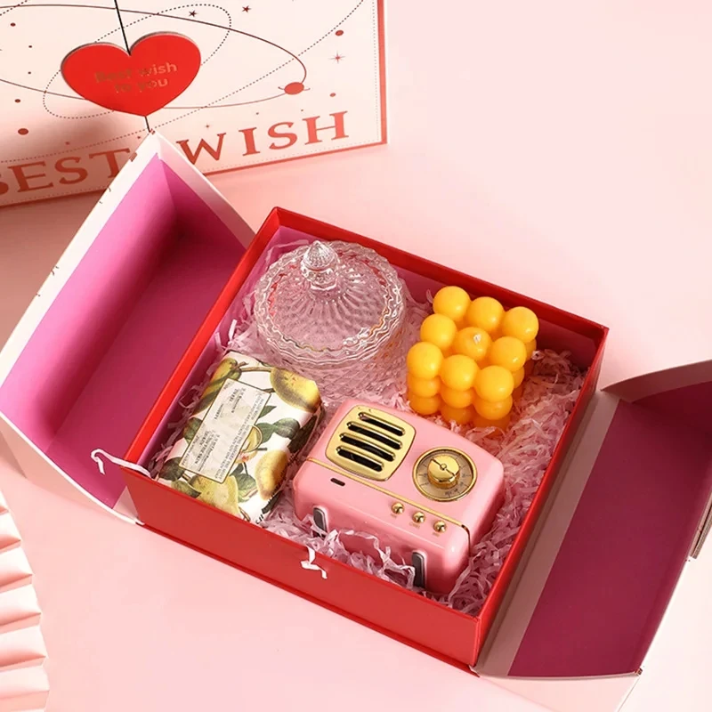 Delicate Flip Top Double-Door Folding Gift Box Bronzing Cardboard Heart Candy Boxes Wedding Birthday Party Gift Packaging Cases
