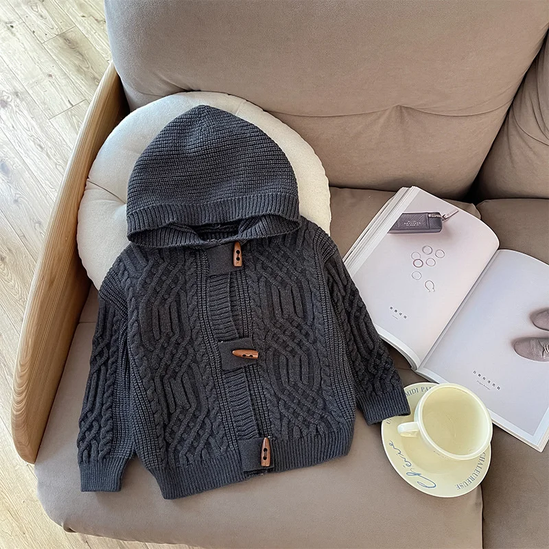 Fashion Knitted  Cotton horn toggle button Baby Cardigan Kids  coat