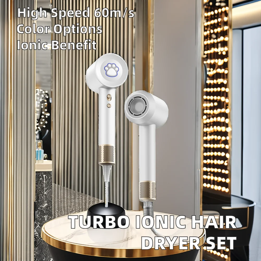 Custom Professional Salon Hair Dryer Lightweight Turbo BLDC Brushless Hair Blower Negative Ionic Brush Set Foldable Travel