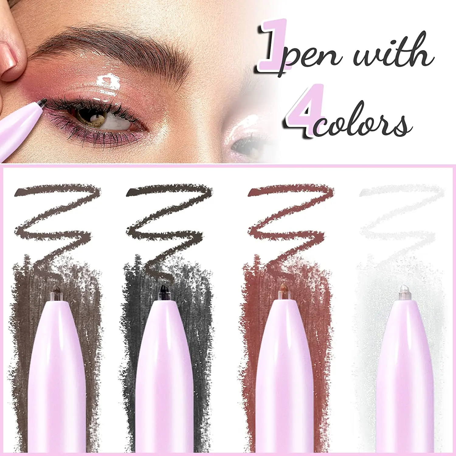 Waterproof 4-in-1 Makeup Pen Private Label Long Lasting Vegan Multi Function Eyeliner Highlighter Lipliner Eyebrow Pencil