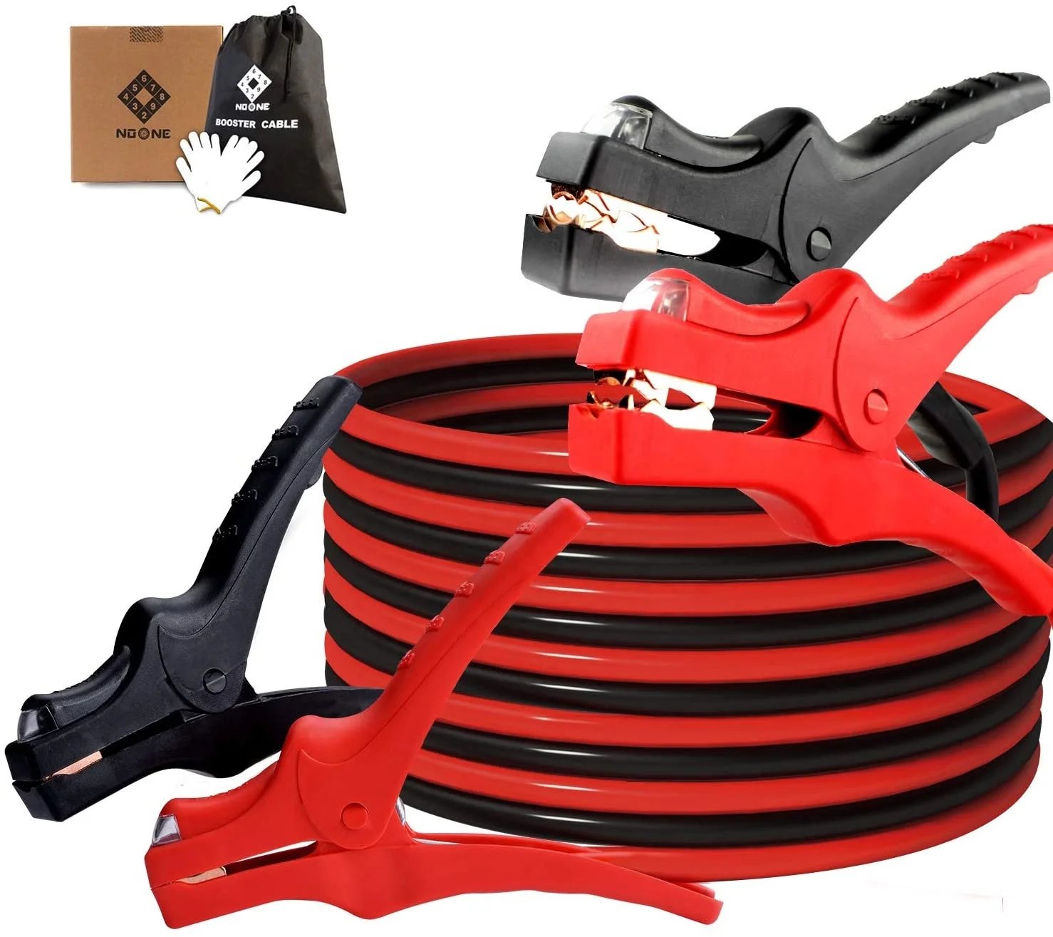 Free Shipping Auto Emergency Tool 12FEET Car Plastic Clamps Battery Jumper Cables with LED Light