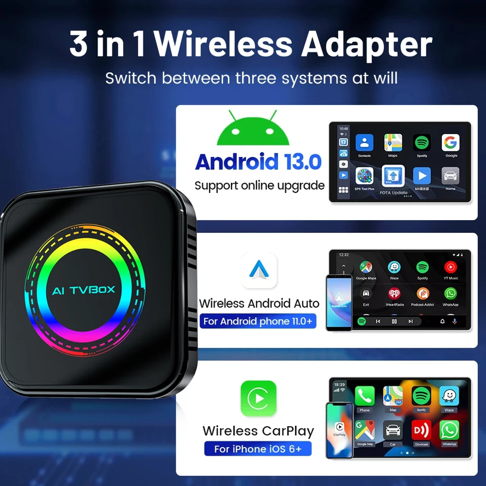 M700 3 in 1 LTE 4G-SIM GPS 8+128G Multimedia Android 13 CarPlay Wireless Carplay Ai Box Smart Car Play In The Car For Youtube