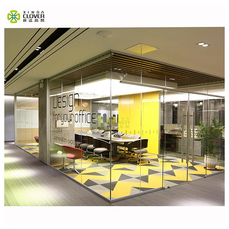 Высокое качество офисное одиночное стекло конфиденциальность офис изготовление на заказ интерьер стеклянная перегородка алюминиевая рамка стеклянные перегородки стены