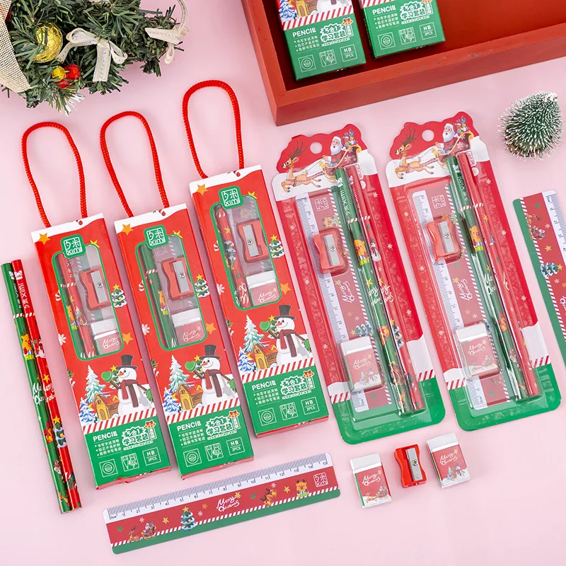 Christmas Stationery Set Cute Elementary School Student Gift 5-in-1 Pencil Sharpener and Eraser