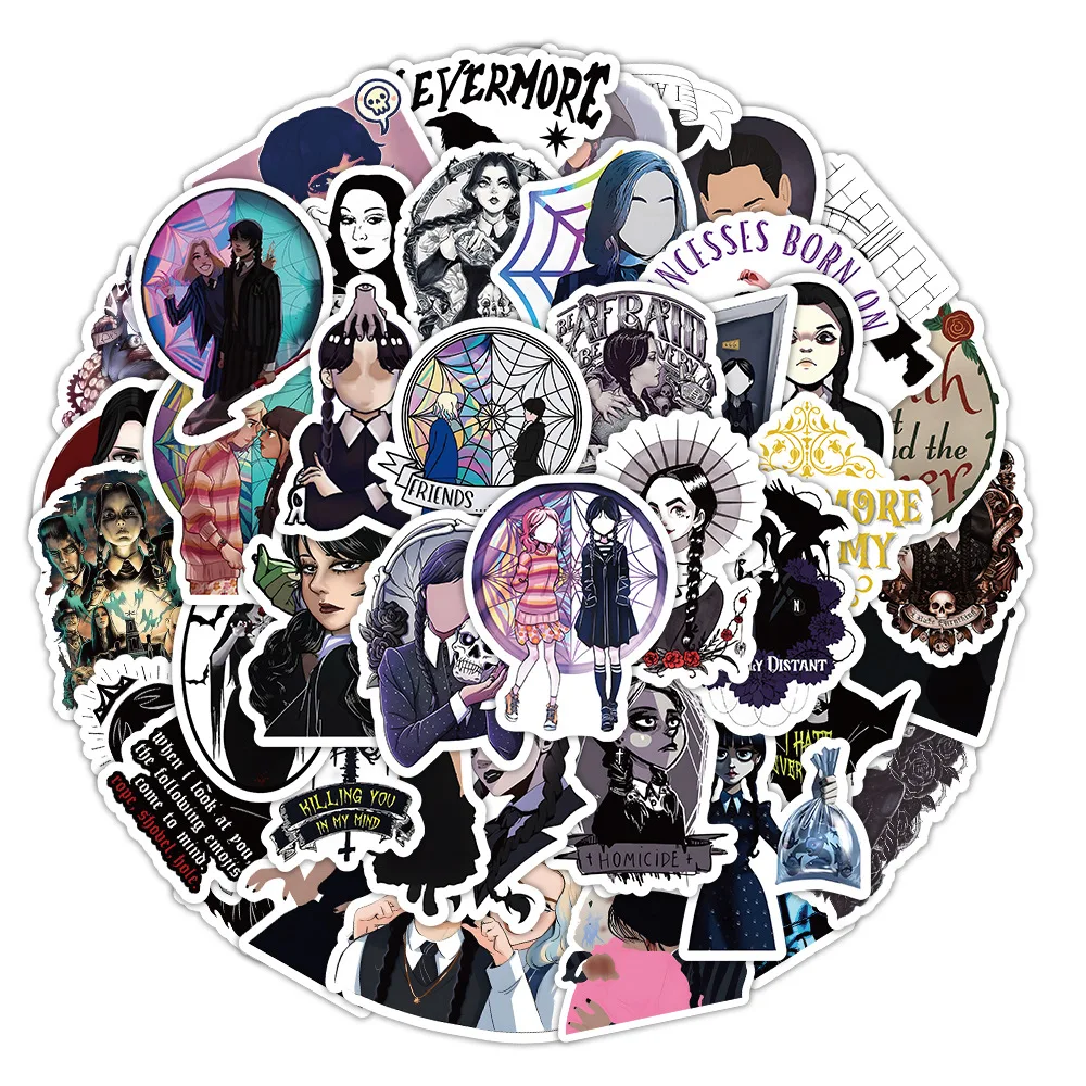 (HOT )Mixed 50Pcs wednesday adams stickers Cartoon Graffiti For Suitcase Laptop Skateboard Water Cup decoration