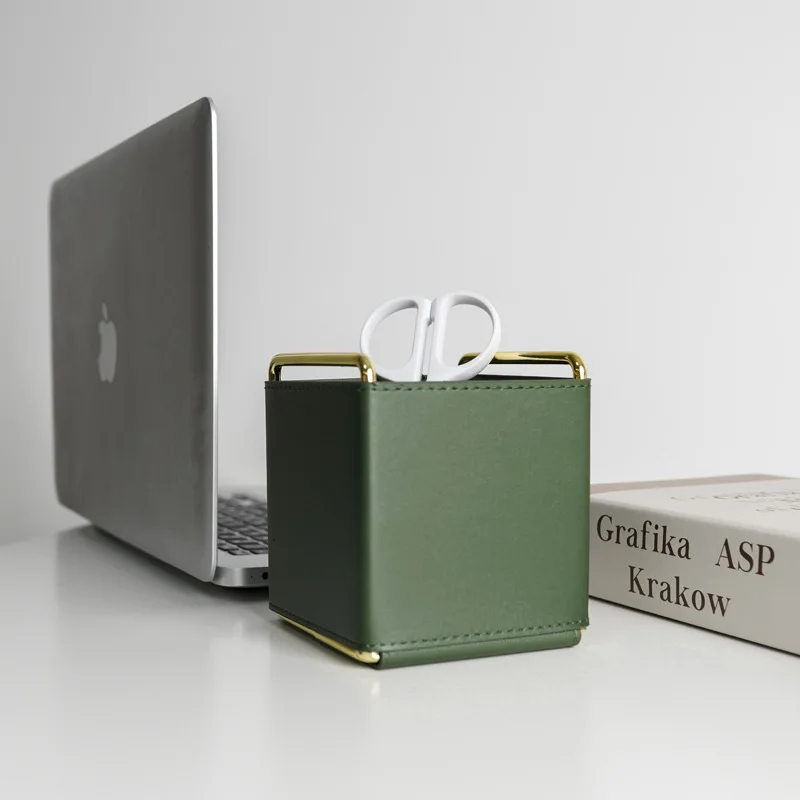 Pu leather pen holder remote control holder brush holder multifunctional desk organizer leather