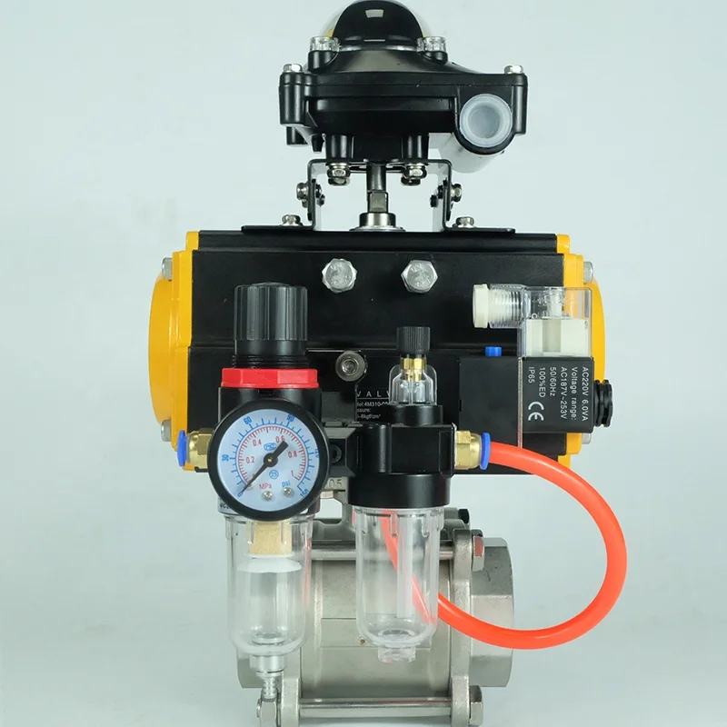 DKV Air Control Wafer Type Ball Valve Double Acting ss304 FRL solenoid positioner Pneumatic actuated Ball Valve