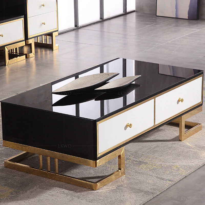 Simple living room TV cabinet combination small-family tempered glass kung fu light luxury office with drawer tea table