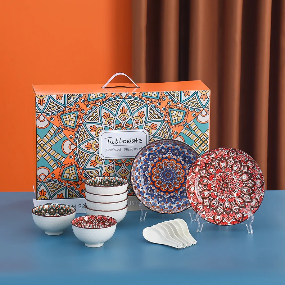 Wholesale Dinnerware Gift Set Colorful Printed Under Glazed 2 4 6 Pcs 4.5 Inch Porcelain Bol Bohemia Style Ceramic Bowl Set