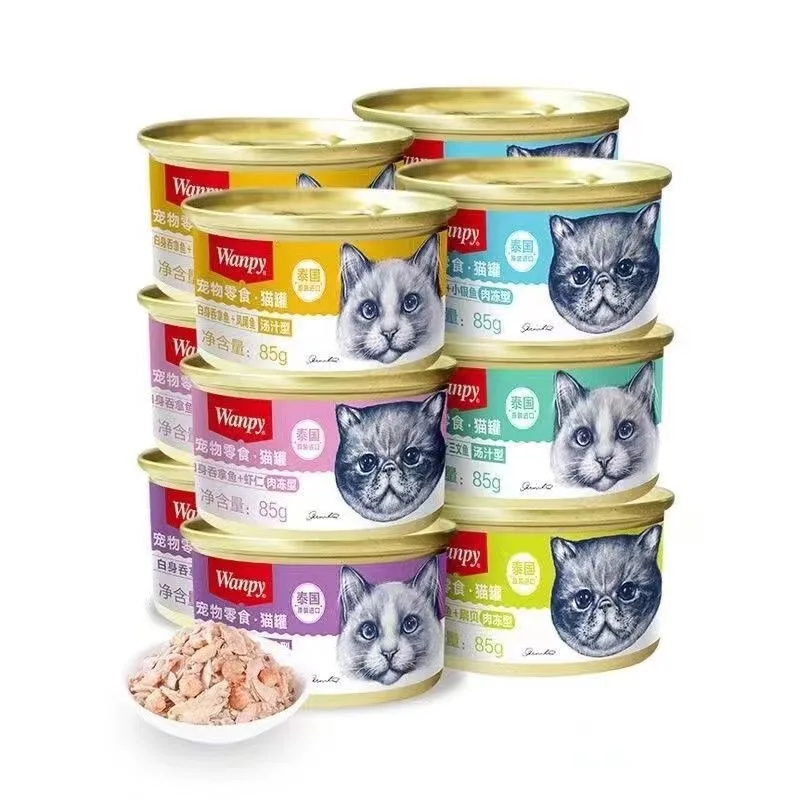 Wanpy Pet Snack Cat can with 6 flavors (Soup type/Meat jelly type) 85g/can