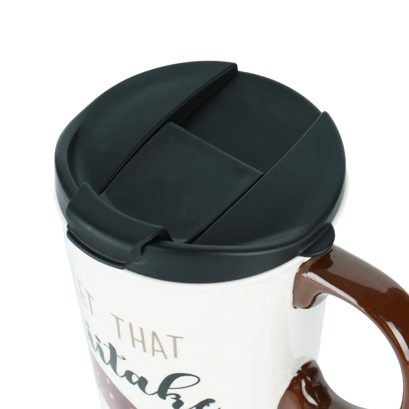 17oz Mushroom Tall Ceramic Travel Mug with Sealed Lid and Handle