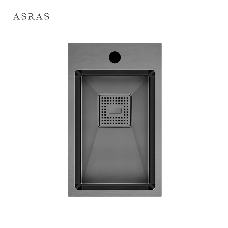 Asras SUS304 ручной работы черный nano раковина небольшой одиночный резервуар с дренажным кран manufacturer-2846NA-2