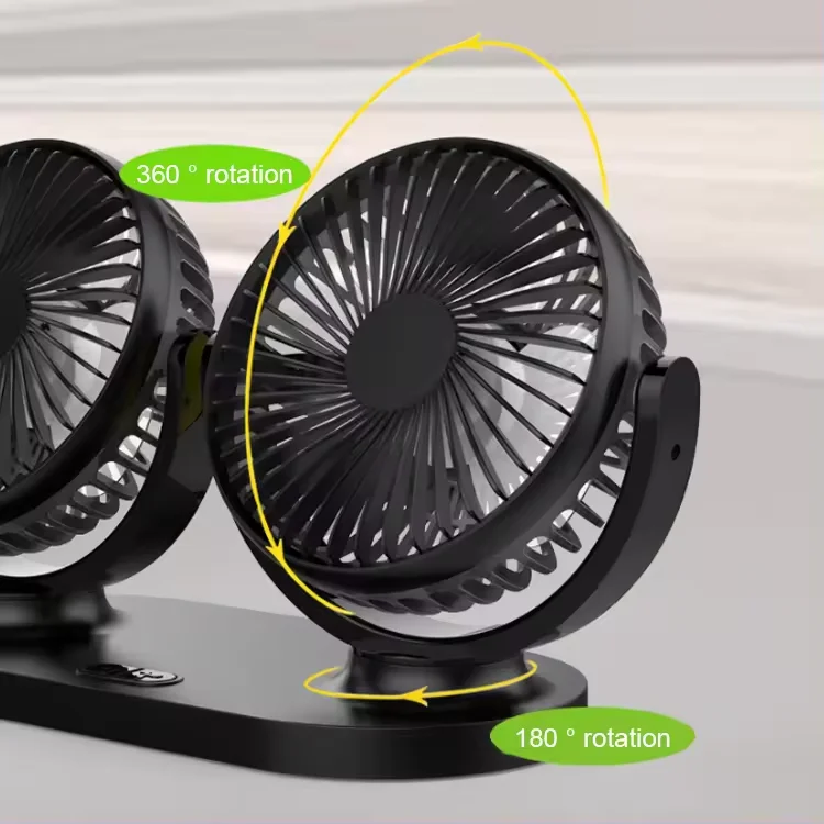 Mini Portable Car Dashboard Double Head Blade Fan 360 Degree Adjustment Multifunction USB Cooling Fan With Base
