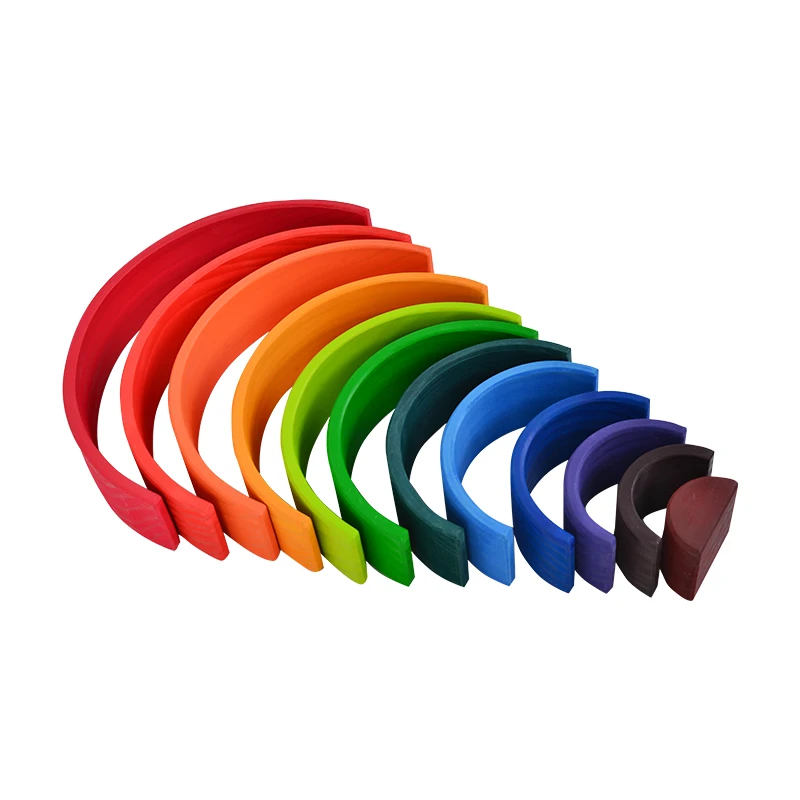 12-Piece Wooden Rainbow Stacker DIY Toy Bright Colors Building Blocks for Unisex Baby Toy Stacking Game