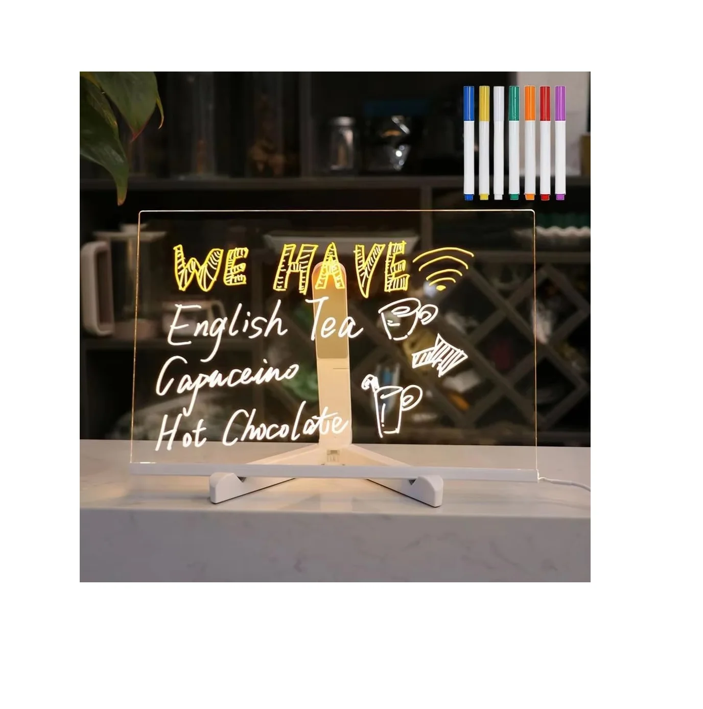 2025 New LED Note Board Light Up Acrylic Message Board with Adjustable Stand and 7 Colors Pen LED Illuminated Drawing Board