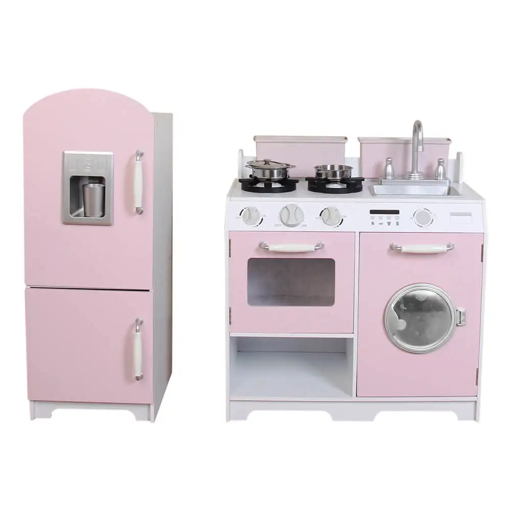 82X30X100cm 3 Years Above MDF Kids Wooden Toy Kitchen Set With ABS Plastic Sink And Faucet Accessories