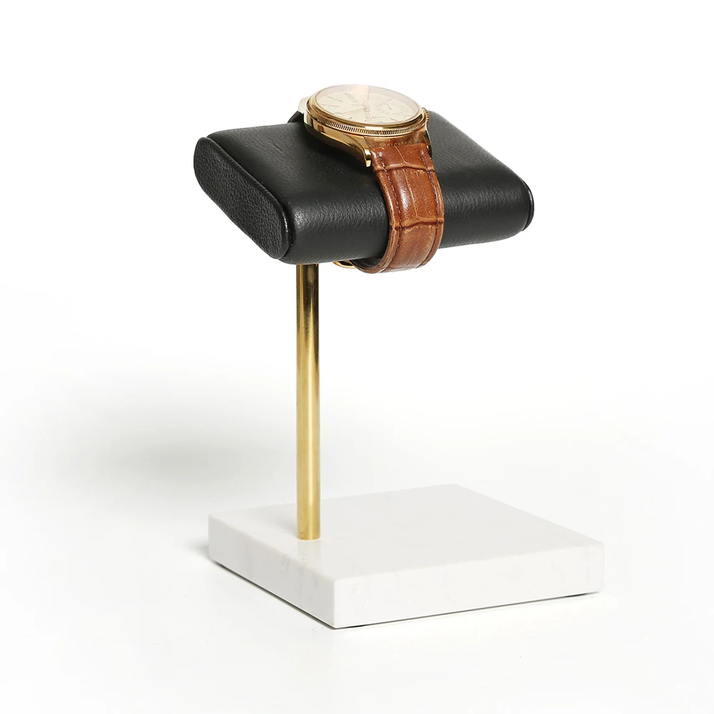 RuiChen Factory Wholesale Watch Stand PU Leather Watch Jewelry Bangle Display Stand Holder White Black Marble Base
