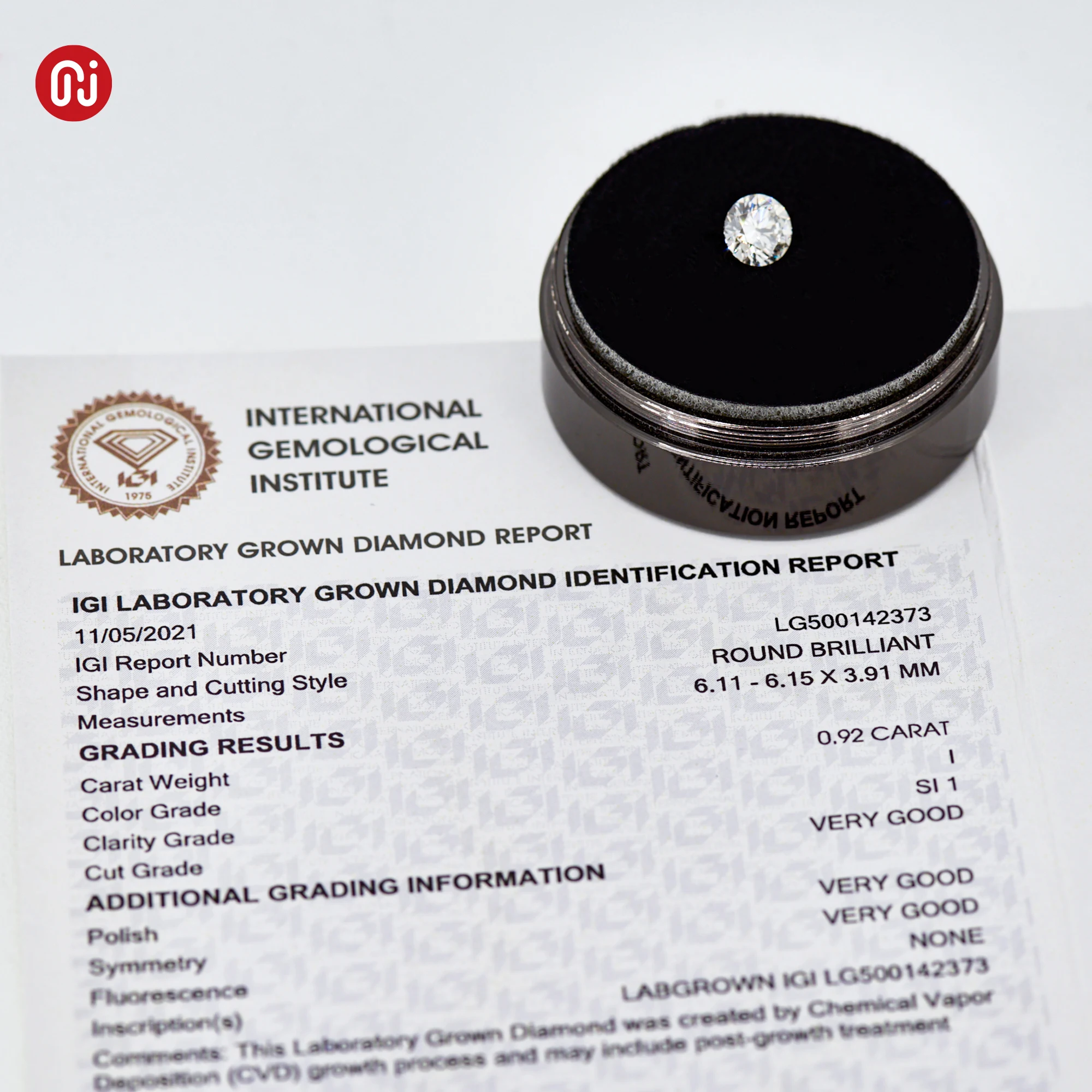 GIGAJEWE White Colors Round Cut 0.92ct  I color SI1 Clarity  Diamond with IGI Certificate CVD Diamond Polished