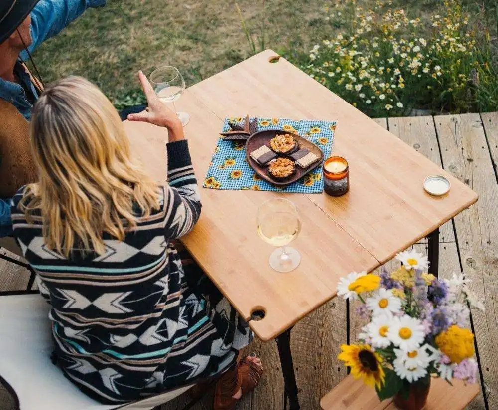 Mesa Comedor Folding Portable  Wine Glass Holder  100% Natural Wood Bamboo Table For Traveling Outdoors Use