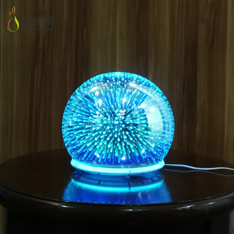Innovative design 200ml 3d fireworks ultrasonic glass aroma humidifier aromatherapy essential oil diffuser scent diffuser