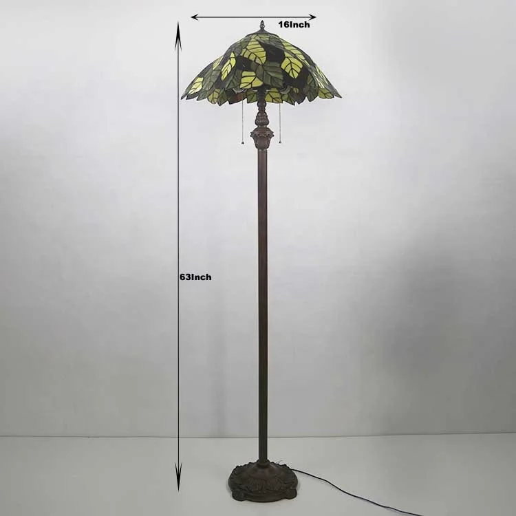 LongHuiJing 16 Inch Stained Glass Tiffany Floor Lamp with Tiffany leaf Shade