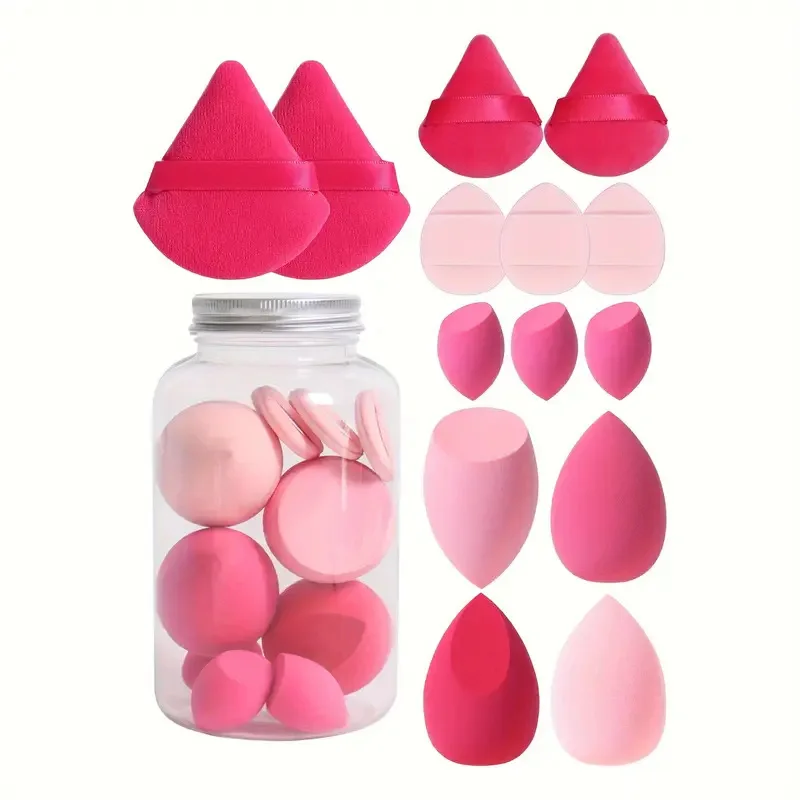 Hot Sell 14 Pcs Pink Black Make Up Makeup Sponge Triangle Blender Sponges Powder Press Puffs Set in Bottle