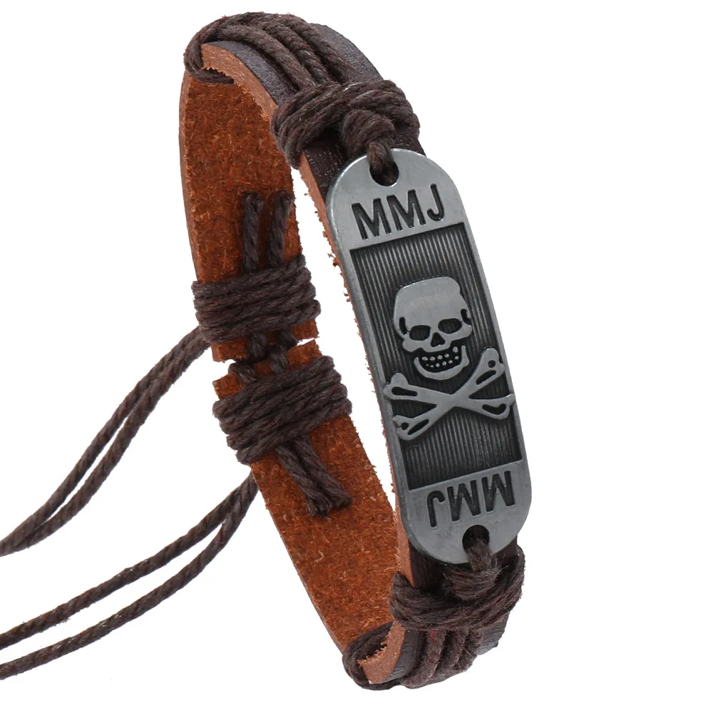 Leather Punk Vintage Rock Bracelet Adjustable Goth Cuff Bracelet Gothic Braided Buckle Wristband With Skeleton Skull Accessories
