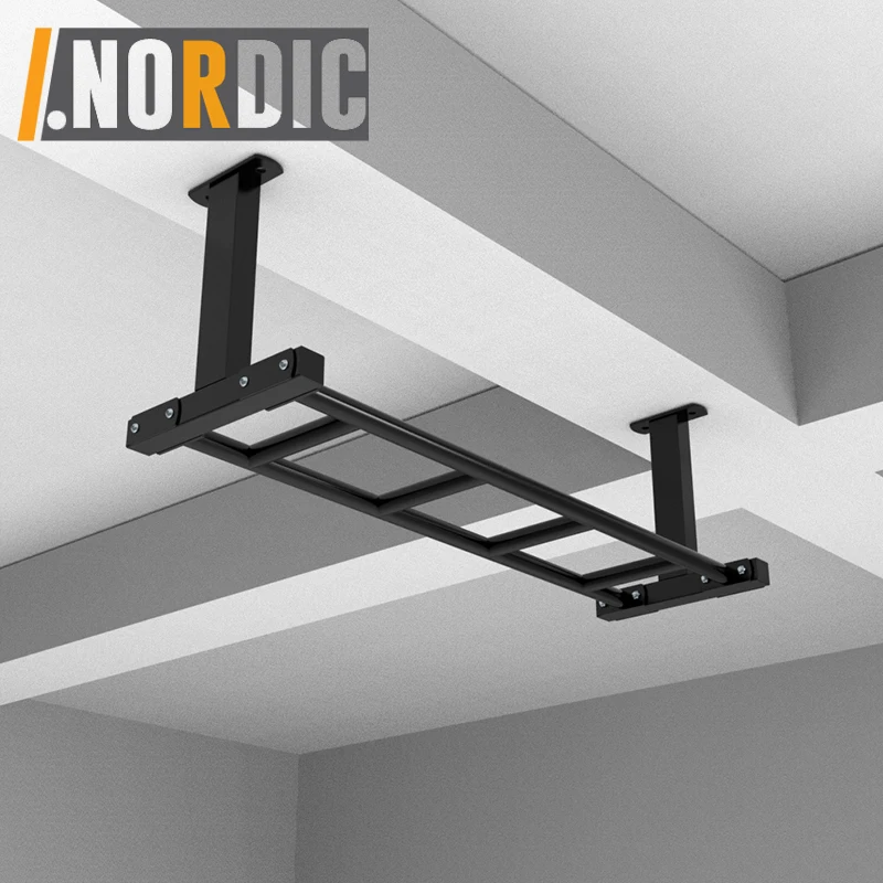 Joist Mounted Pull Up Bar Ladder Stall Wall Bar Height Adjustable, Ceiling Mount Chin Up Bar with Multi Grip Handles