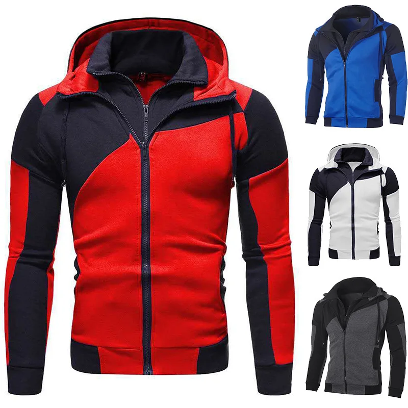 long sleeve winter sweatshirts streetwear casual zipper men jacket with hood
