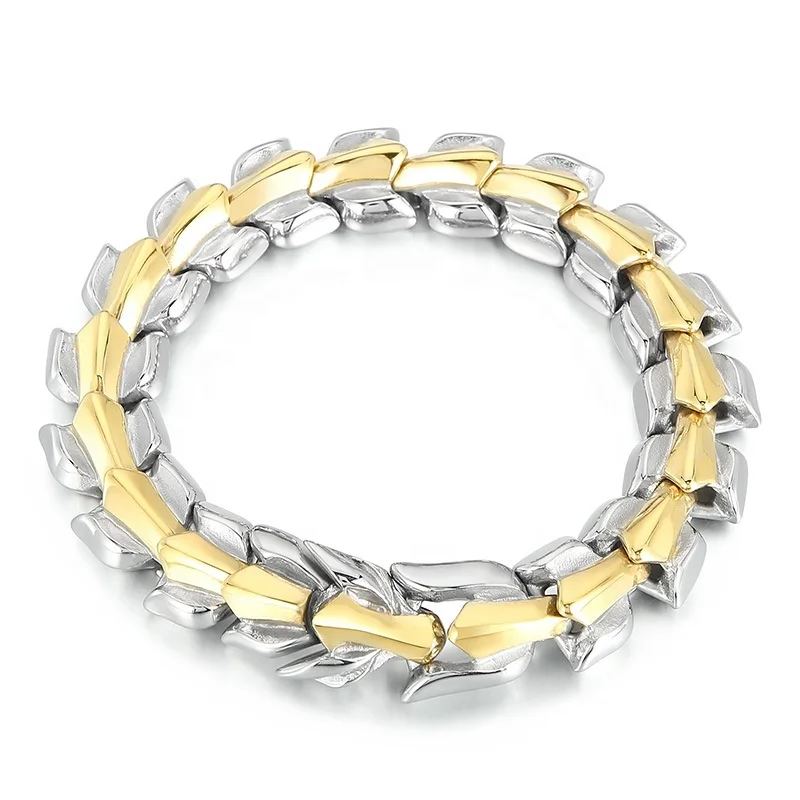 Fashion Dragon Bone Chain Bracelets Homme Domineering 14mm Wide Two Tone Keel Dragon Scales Dragon Head Bracelet Bangles Men