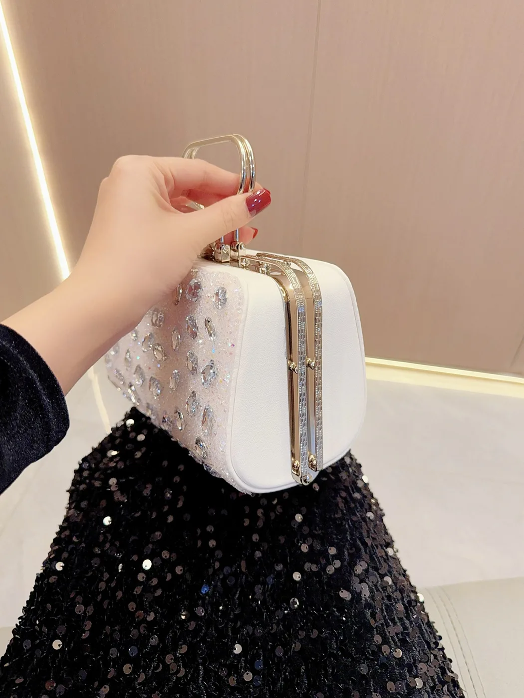 White Diamond 2024 Wholesale Custom Rhinestone Bags Ladies Dancing Party Handbags Women Luxury Clutch Evening Purse
