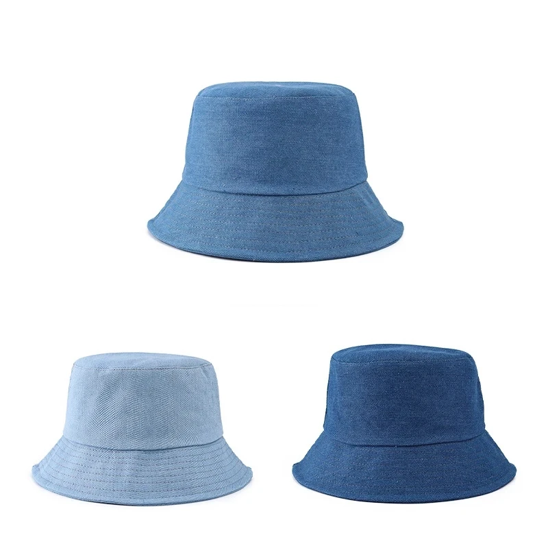 Summer Outdoor Cool Retro Style Cap Adjustable Solid Color Cap Cow Boy Jeans Blue Panama Fisherman Hats Fashion Denim Bucket Hat