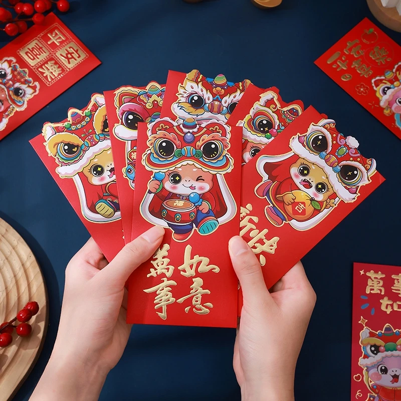 Оформленный дизайн 2025 китайский новый год Змея красный конверт Hong Bao Шелковый роскошный тиснение золотисто-красный пакет