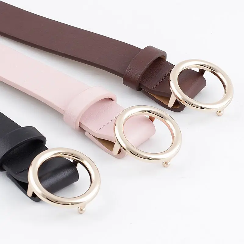 Fashion Classic Round Buckle Jeans Wild Belts for Women Fashion Students Simple Female Leather Pin Buckles Belt With Prong