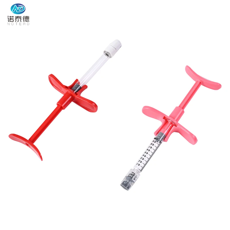 Premium quality 1ml cosmetic prefilled borosilicate glass syringes with finger grip